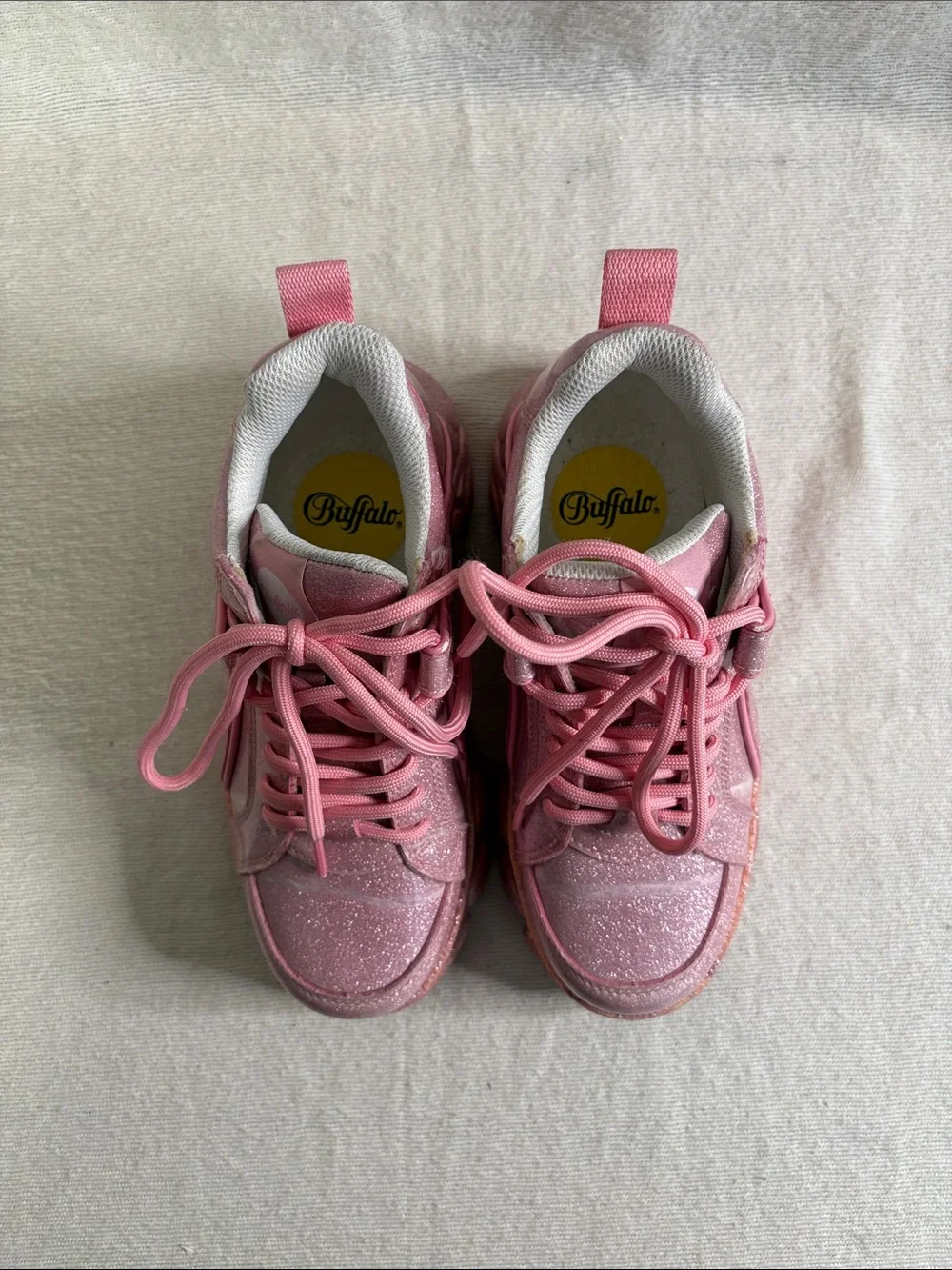 Buffalo London Corin Chunky Baby Pink Glitter Platform Sneakers